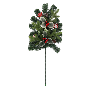 VÁNOČNÍ DEKORACE - VĚTEV 60 CM ČERVENÁ S ILEXEM *2491