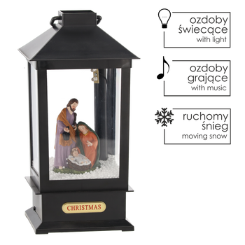 VÁNOČNÍ LAMPION 13 x 13 x 30 CM S LED KAZETOU MUZIKÁL - ČERNÝ - SVATÁ RODINA *9386
