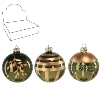 SKLENĚNÁ KOUSIČKA - OLIVOVĚ ZLATÁ 8 CM MIX VZORŮ disp=12ks *4211