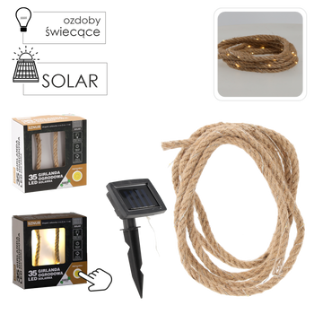 SOLÁRNÍ OZDOBNÝ ŘETĚZ DÉLKA 1 + 3 M ŠŇŮRA 35 LED TEPLÁ BÍLÁ *6056