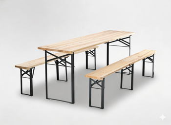 ZESTAW BIESIADNY - STÓŁ 220 x 50 x 77 cm + 2 ŁAWKI 220 x 25 x 47 cm - SKŁADANY