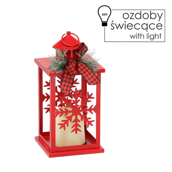 VÁNOČNÍ LAMPION 12,5 x 12,5 x 30,5 CM LED KOVOVÝ ČERVENÝ - SNEHOVÉ VLOŽKY *0863