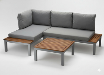 SADA MODULÁRNÍCH HLINÍKOVÝCH NÁBYTKŮ "BOHITO" - STOLÍK /WIM9865/ + 2 SOFAS /WIM9858 x2/