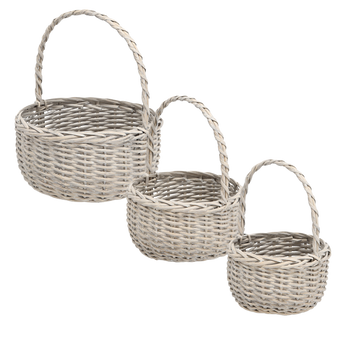 ZESTAW 3 KOSZYKÓW RATTANOWYCH Z RĄCZKĄ – SZARY