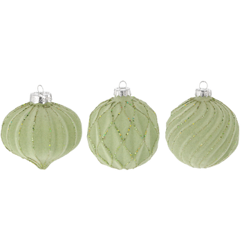 SKLENĚNÁ BAUBLE - ZELENÁ ZDOBENÁ 8 CM MIX VZORŮ disp=12ks *4754