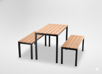 ZESTAW MEBLI OGRODOWYCH STÓŁ 110 x 58.5 x 75.5 CM + 2 ŁAWKI 110 x 39 x 45 CM BRĄZOWY