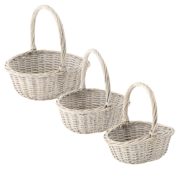 ZESTAW 3 KOSZYKÓW RATTANOWYCH Z RĄCZKĄ – JASNY SZARY
