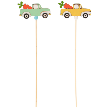 VELIKONOČNÍ OZDOBA - DŘEVĚNÉ AUTÍČKO 29 CM S MRKVIČKOU NA ŠPEJI MIX BARVY balení=40ks *6203