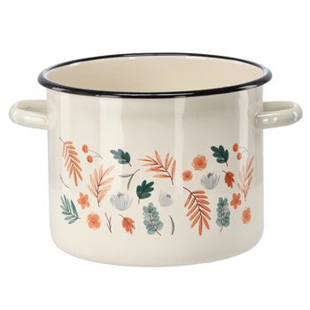 GARNEK EMALIOWANY 5,5 L 22 CM KREMOWY  LIŚCIE *2402