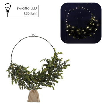 VÁNOČNÍ VĚNEC 45 CM S LED OSIKOU balení=12ks *2077