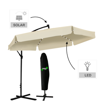 ZÁHRADNÍ SLUNEČNÍK 3 M BEŽOVÝ "BANÁN" S KRYTEM S LED *1503