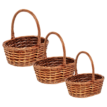 ZESTAW 3 KOSZYKÓW RATTANOWYCH Z RĄCZKĄ – BRĄZOWY