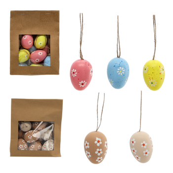 SET OF 12 EGGS 5 / 6 CM ON HANGER WITH FLOWERS MIX COLORS
