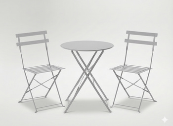 ZESTAW MEBLI OGRODOWYCH SZARY (STÓŁ OKRĄGŁY + 2 KRZESŁA)