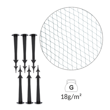OCHRANNÁ SíŤ PROTI PTÁKŮM 6x10m (18g/m2) + 6 PLASTOVÝCH HROTNŮ *2453
