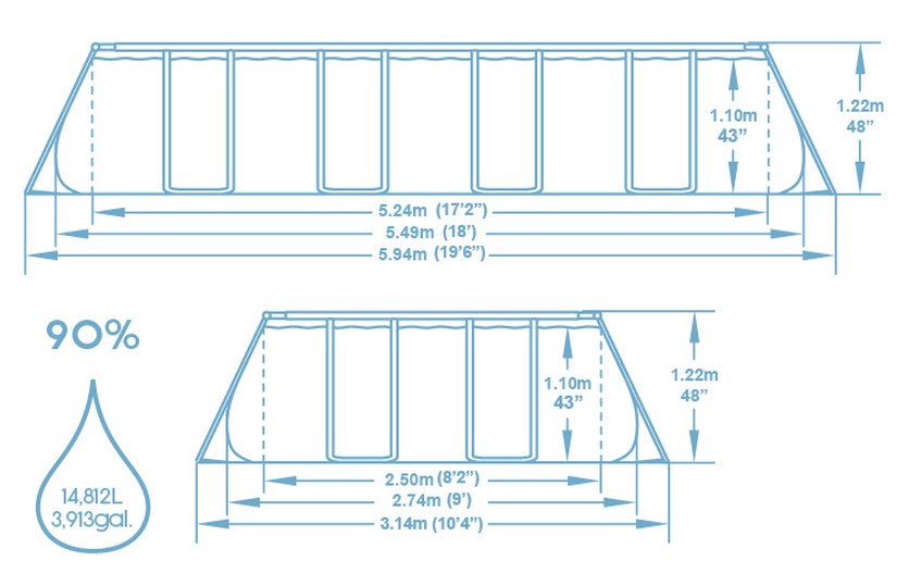 BASEN STELAŻOWY 5,49 X 2,74 X 1,22 M (BASEN, POMPA PIASKOWA, DRABINKA, POKRYWA, DOZOWNIK ) 56466