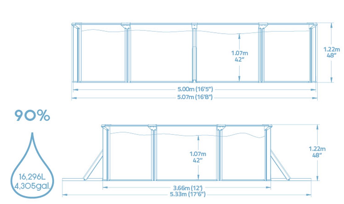 BASEN STELAŻ 5,0m x 3,60m x 1,20m (BASEN, POMPA FILTRUJĄCA, DRABINKA, PODŁOGA) 56586