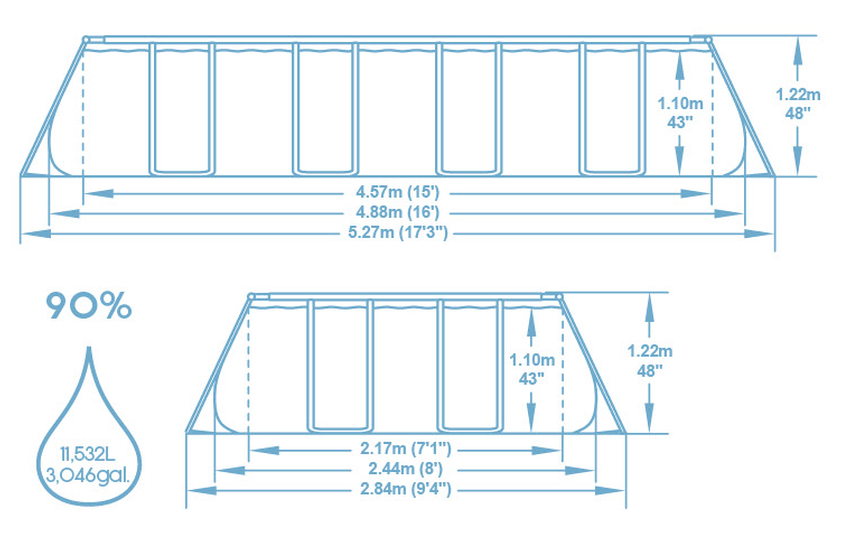 BASEN STELAŻOWY 4,88 X 2,44 X 1,22 M (BASEN, POMPA PIASKOWA, DRABINKA, POKRYWA,DOZOWNIK)  56671