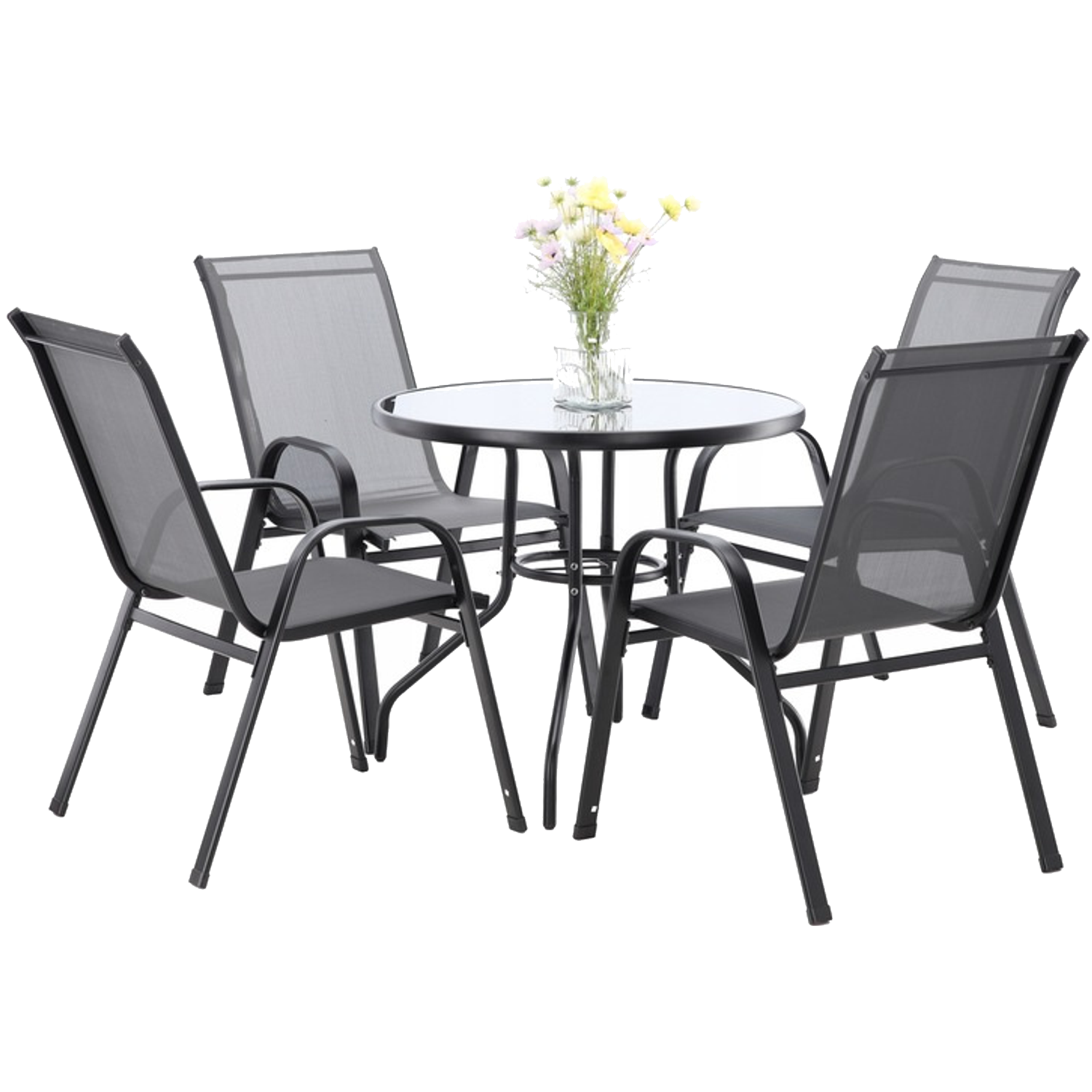 ZESTAW MEBLI OGRODOWYCH - 4 KRZESŁA + OKRĄGŁY STOLIK - SZARY *3514 TIH3514_1