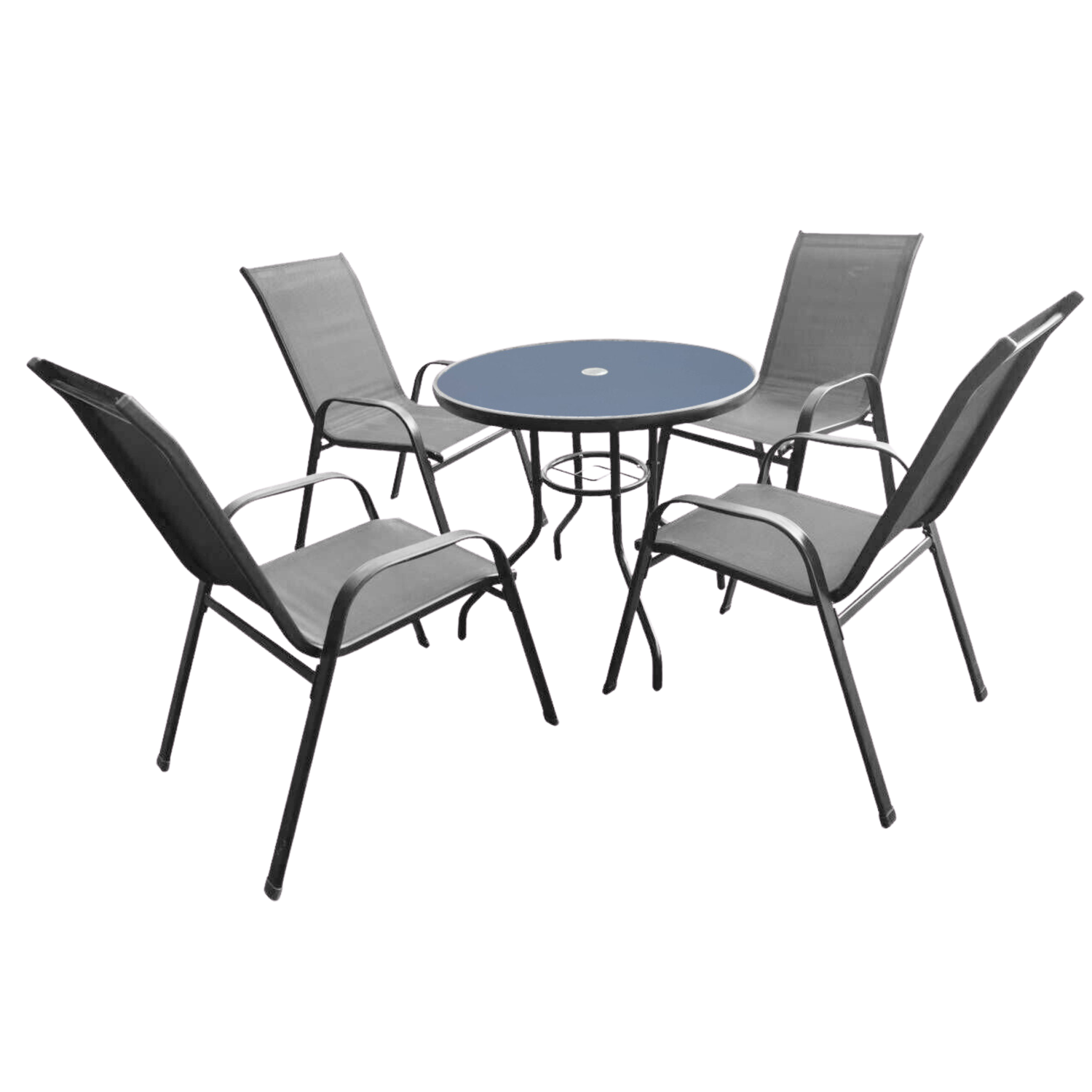 ZESTAW MEBLI OGRODOWYCH - 4 KRZESŁA + OKRĄGŁY STOLIK - SZARY *3514 TIH3514_2