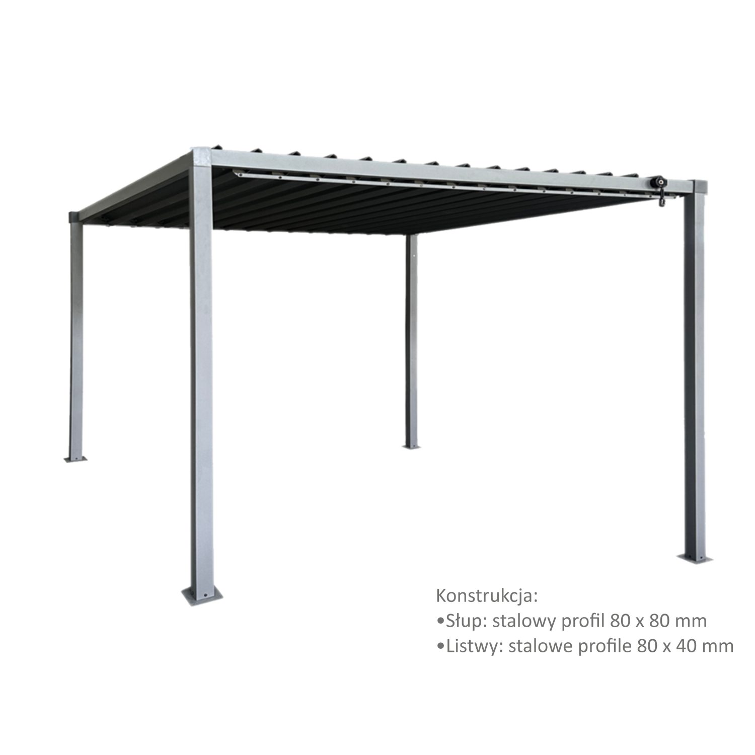 PERGOLA OGRODOWA ZE STALOWYM DACHEM 3 x 3 x 2,2 M SZARA TUN5122_2