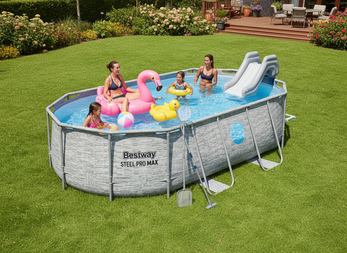 BASEN STELAŻOWY OWALNY 4,27 X 2,5 X 1 M (BASEN, POMPA FILTRUJĄCA, DRABINKA, POKRYWA, DOZOWNIK) *4609 *1219 *6707 freepik__stwrz-aranacje-img1-z-niech-w-basenie-bd-akcesoria__36765