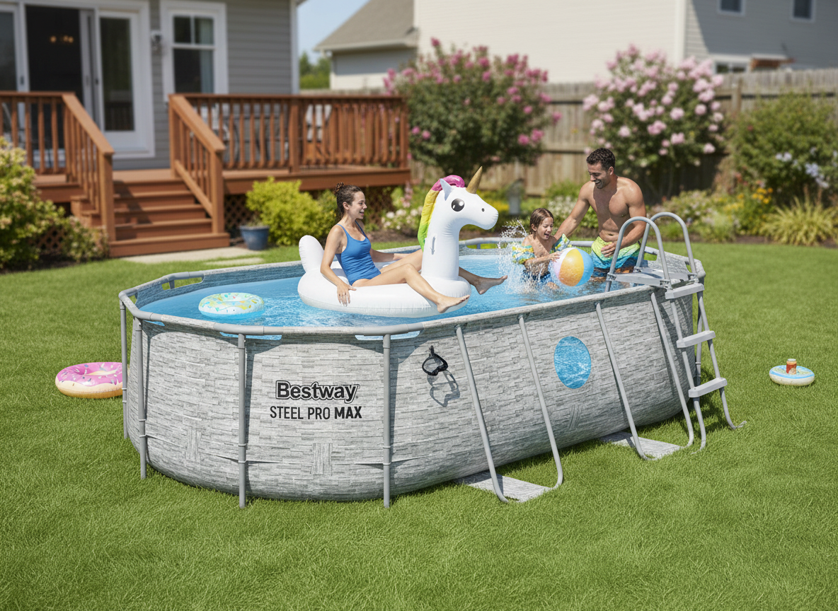 BASEN STELAŻOWY OWALNY 4,27 X 2,5 X 1 M (BASEN, POMPA FILTRUJĄCA, DRABINKA, POKRYWA, DOZOWNIK) *4609 *1219 *6707 freepik__stwrz-aranacje-img1-z-niech-w-basenie-bd-akcesoria__36766