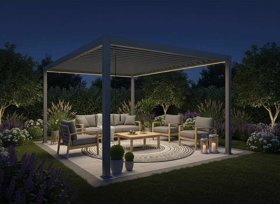 PERGOLA ALUMINIOWA BIOKLIMATYCZNA LED 3 x 4 x 2,5 M ANTRACYT freepik__stwrz-aranacje-z-pergol-img1-w-ogrodzie-w-rodku-ni__40160