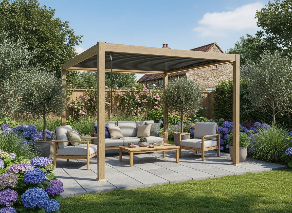 PERGOLA ALUMINIOWA BIOKLIMATYCZNA LED 3 x 3 x 2,5 M DREWNOPODOBNA freepik__stwrz-aranacje-z-pergol-img1-w-ogrodzie-w-rodku-ni__40164