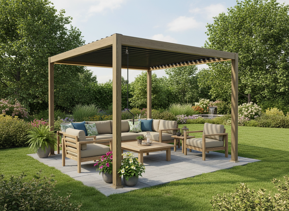 PERGOLA ALUMINIOWA BIOKLIMATYCZNA LED 3 x 4 x 2,5 M DREWNOPODOBNA freepik__stwrz-aranacje-z-pergol-img1-w-ogrodzie-w-rodku-ni__40165