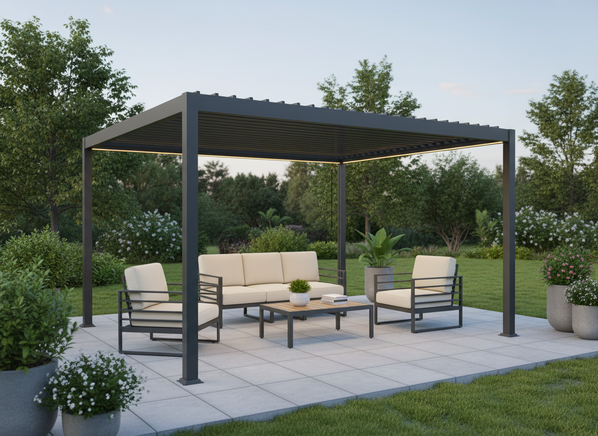 PERGOLA ALUMINIOWA BIOKLIMATYCZNA LED 3 x 4 x 2,5 M ANTRACYT freepik__stwrz-aranacje-z-pergol-img1-w-rodku-niech-bd-mebl__40151