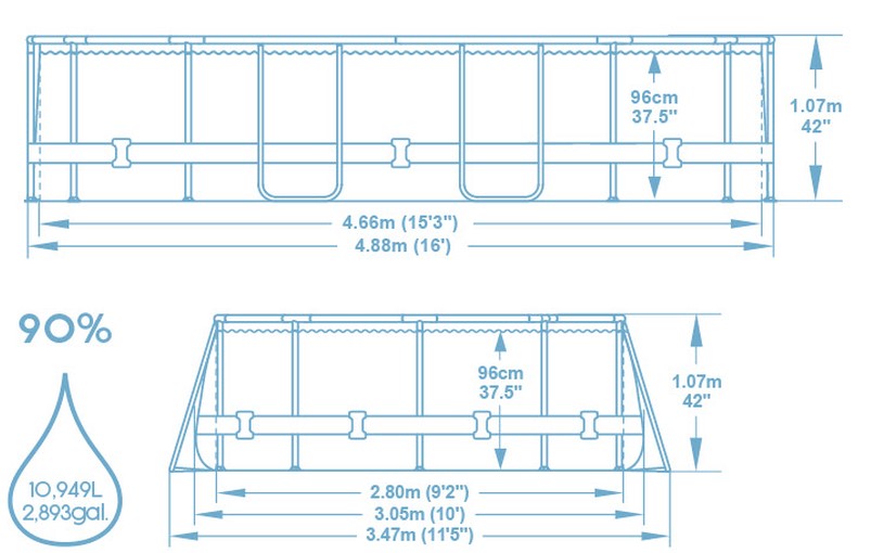 BASEN STELAŻOWY OWALNY RATTAN  4,88 x 3,05 x 1,07 M (BASEN, FILTR PIASKOWY, DRABINKA, POKRYWA, DOZOWNIK) siatka