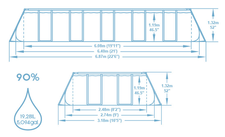 BASEN STELAŻOWY 6,40 X 2,74 X 1,32 M (BASEN, POMPA PIASKOWA, DRABINKA, POKRYWA, DOZOWNIK)  siatka_5612b