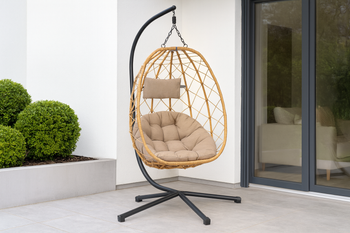 FOTEL WISZĄCY SKŁADANY BEŻOWY, PODUSZKA - BEŻOWA, RAMA - CZARNA *9100