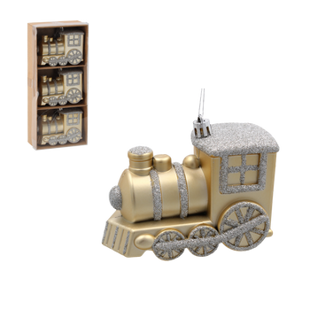 SET OF 3 CHRISTMAS TREE ORNAMENTS - TOY TRAIN 10 CM pack=12 sets