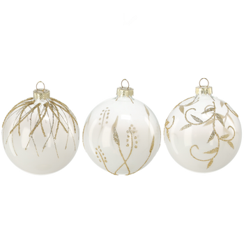 GLASS ORNAMENT - MILK DECORATED MIXED PATTERNS 8CM