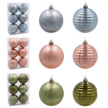 SET OF 6 BAUBLES 8 CM OLIVE/COPPER/GRAPHITE