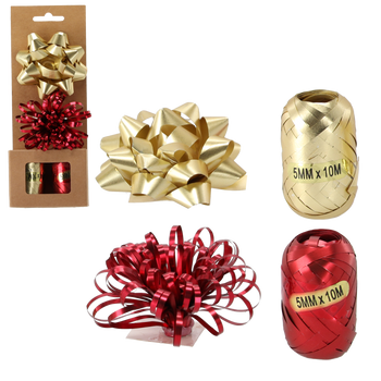 GIFT WRAPPING SET - GOLD / RED (2 RIBBONS + 2 BOWS) *7601