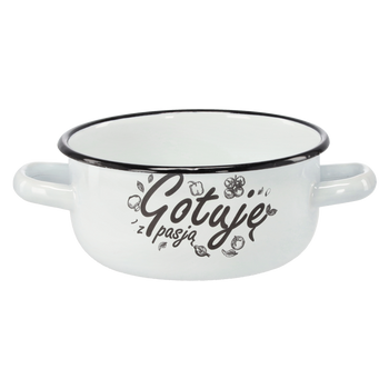 RONDEL EMALIOWANY Z DWOMA USZAMI 1,5 L 15 CM BIAŁY GOTUJĘ Z PASJĄ *2334