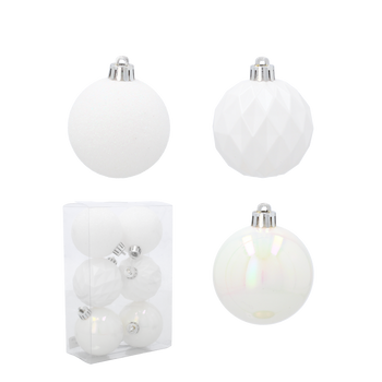 SET OF 6 BAUBLES 6 CM WHITE