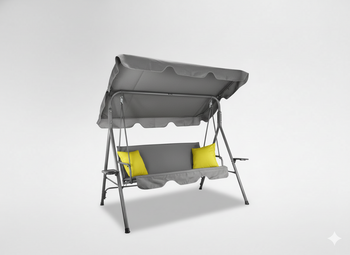 HUŚTAWKA OGRODOWA A-TYPE 170 x 118 x 153 cm SZARA Z LIMONKOWYMI POD. I PODSTAWKAMI NA KUBEK