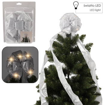 TREE TOPPER BOW WITH LED SILVER 1,83 M