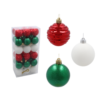 SET OF 36 BAUBLES 6 CM RED/GREEN/WHITE