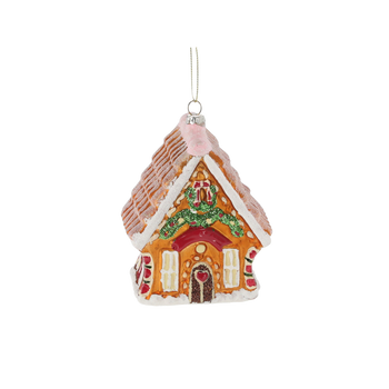 GLASS BAUBLE - GINGERBREAD HOUSE 9 x 6,7 x 11,8 CM