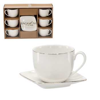 SET OF 6 CUPS WITH SAUCER 250 ML WITH GOLDEN DECORATIVE STRIPE