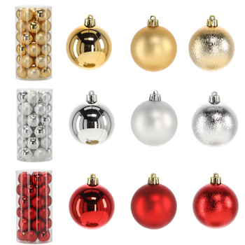 SET OF 30 BAUBLES 6 CM RED/GOLD/SILVER