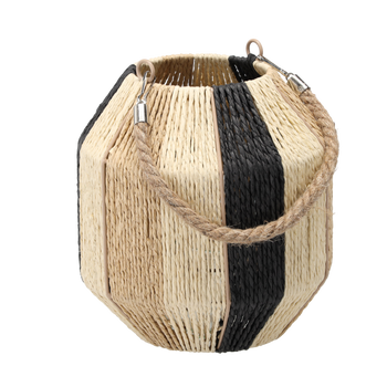 BOHO LANTERN H-23/25 CM STRIPED WITH GLASS INSERT