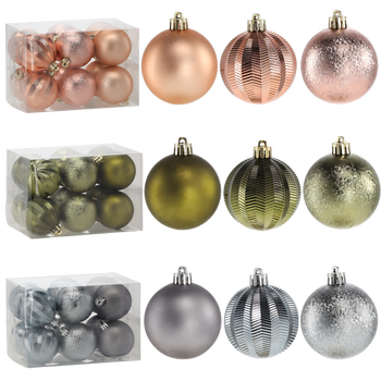 SET OF 12 BAUBLES 6 CM OLIVE/COPPER/GRAPHITE