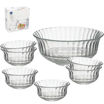 SET OF 7 GLASS SALAD BOWLS (1 X 20 CM + 6 X 11.6 CM) COSENZA
