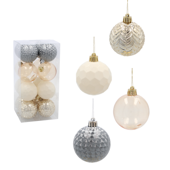 SET OF 16 ORNAMENTS 6 CM CHAMPAGNE/GRAY/WHITE